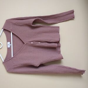 Medium Socialite Waffle Knit Mauve Pink Long Sleeve Button Front Cardigan
